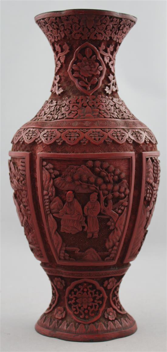 A Chinese cinnabar lacquer vase, 19th century, 31.5cm, later drilled